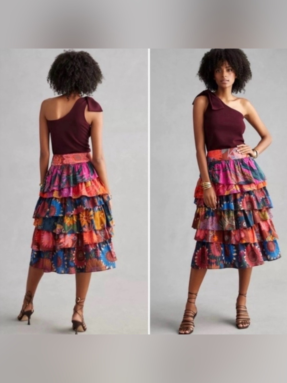 NWT ANTHROPOLOGIE Farm Rio Tiered Midi Floral Tropical Skirt